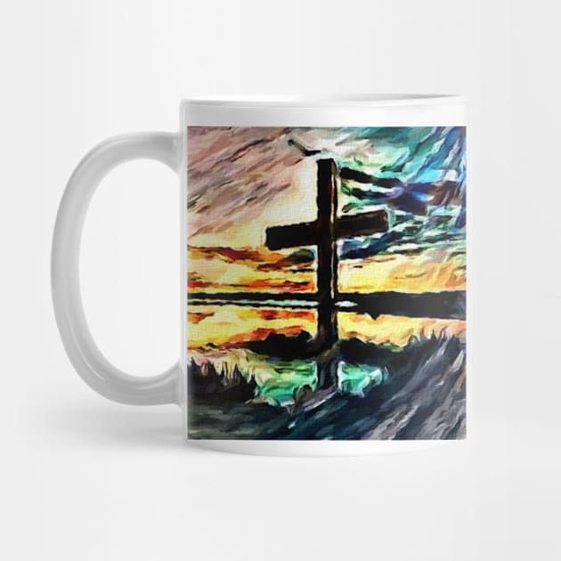 Cross And Sunset Watercolor Painting - Christian by ChristianShirtsStudios